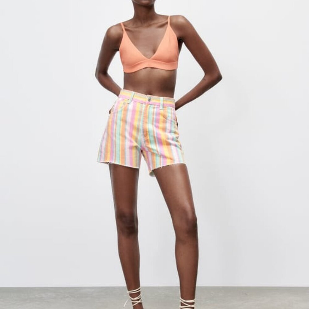 ZARA STRIPED STRAIGHT SHORTS, size 27 (4)